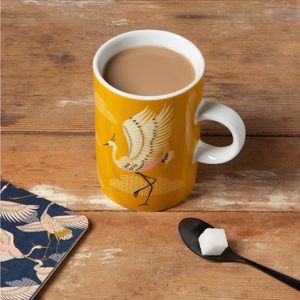 Flight of Fancy 14oz ceramic mug w/majestic cranes in flight on both sides-set/2